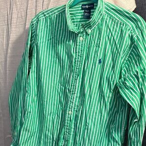 Ralph Lauren Men's Shirt in Green and White Stripes